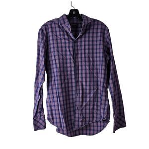 Zachary Prell Mens M Blue Plaid Button Front Shirt Long Sleeve Cotton Check
